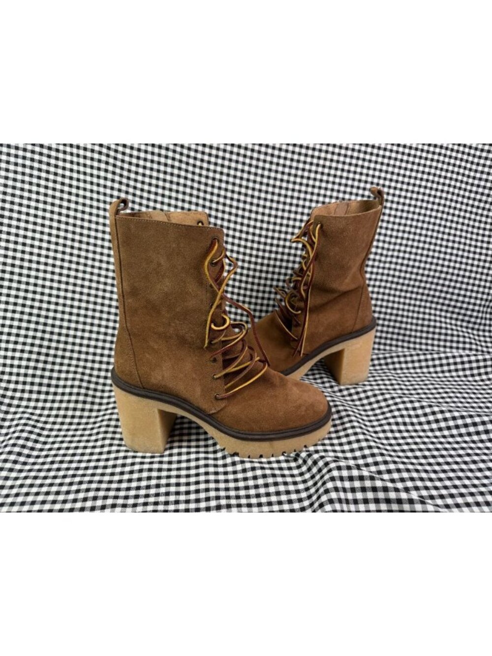 Free People Dylan Lace Up Boots Womens EU 37 / US 7 Brown Suede Platform Heel